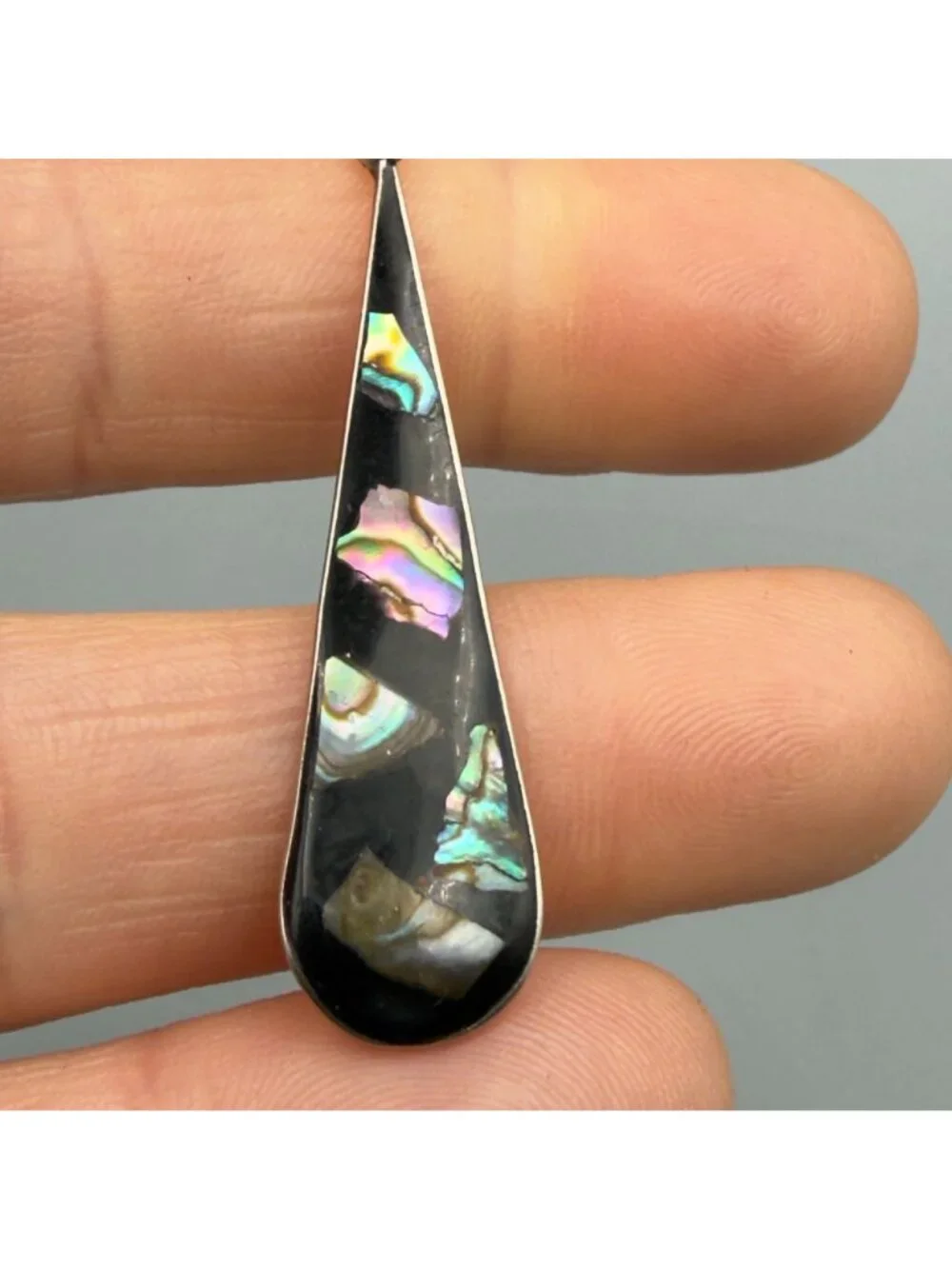 Alpaca Mexican Abalone Teardrop Inlay Dangle Earrings Sterling Silver Multicolor